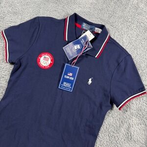NWT Polo Ralph Lauren Team USA Olympic Team Navy Blue Polo Shirt Striped Size L
